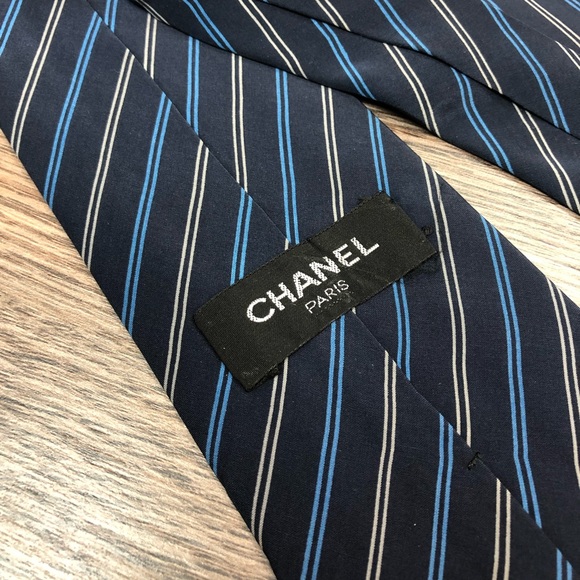 CHANEL Other - Chanel Paris Navy w/ Grey & Blue Stripe Tie
